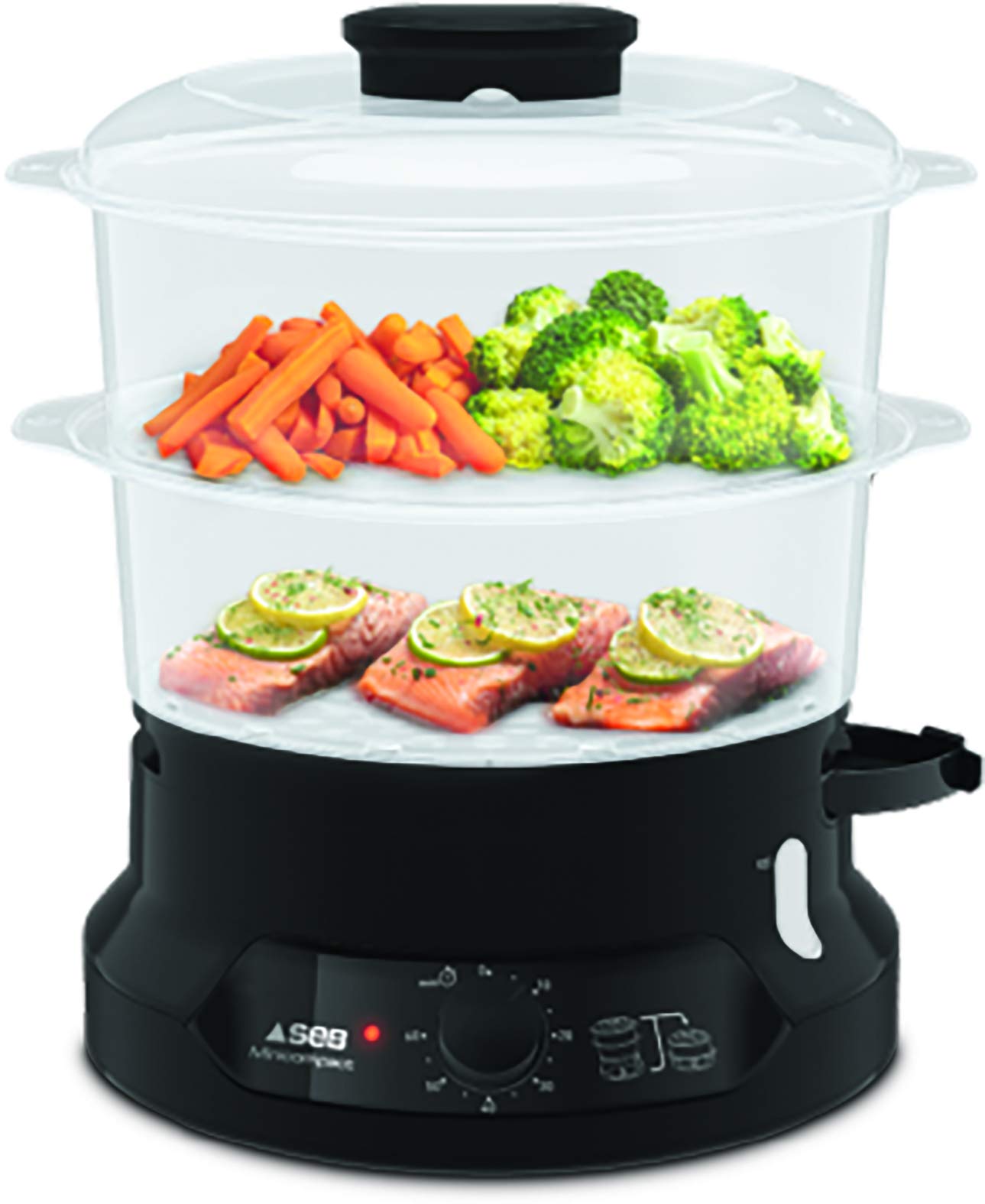 TEFAL STEAM COOKER BLACK , 1 year warranty طباخ بخار ميني كومباكت من تيفال، سعة 800 واط، 2 وعاء، وعاء للارز، اسود TEFAL STEAM COOKER BLACK , 1 year warranty طباخ بخار ميني كومباكت من تيفال، سعة 800 واط، 2 وعاء، وعاء للارز، اسود